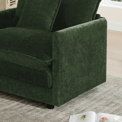 Accent Chair Set of 2, High-end Chenille Upholstered Armchairs, Living Room Side Chairs with Toss Pillow, Green Chenille