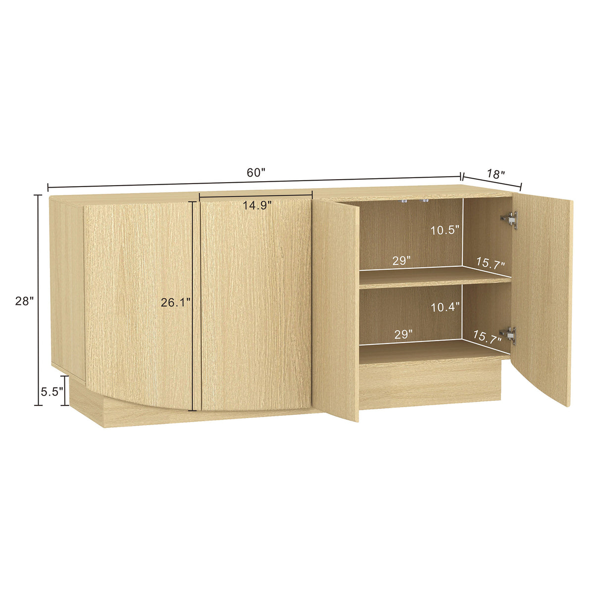 Manhattan Comfort Ardea 60" Sideboard in Natural Oak (4-Door)