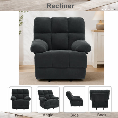 Modern Manual Rocker Recliner Chair with Nubby Upholstery Fabric in Dark Grey, Fabric +Wood and Metal Construction