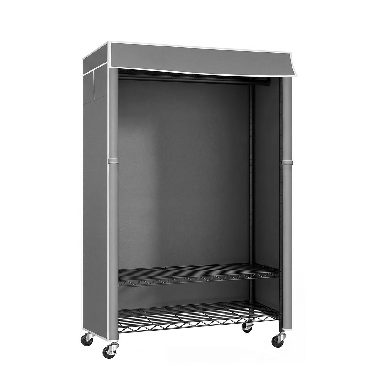 Clothes Rack with Cover, Rolling Clothes Rack, Heavy Duty Garment Rack with Shelves & Grey Cover, Clothes Rack with Side Pocket, Portable Closets for Hanging Clothes, 45''W×15.7''D×72.83''H, Black