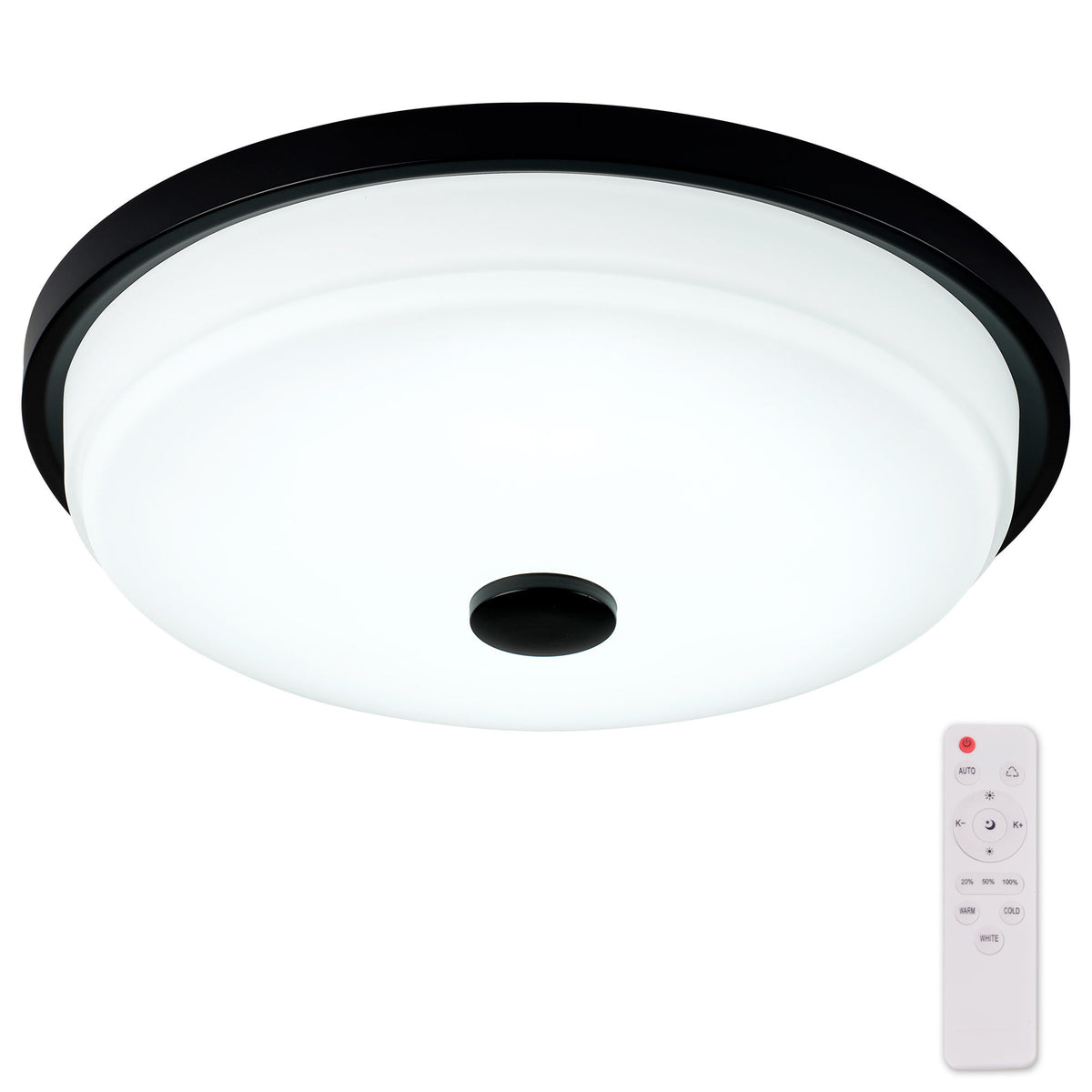 14.37" x 14.37" x 3.54" LED Flush Mount Ceiling Light, 25W Remote Stepless Dimmable Ceiling Lamp, RA>90, Metal Body & Glass Shade