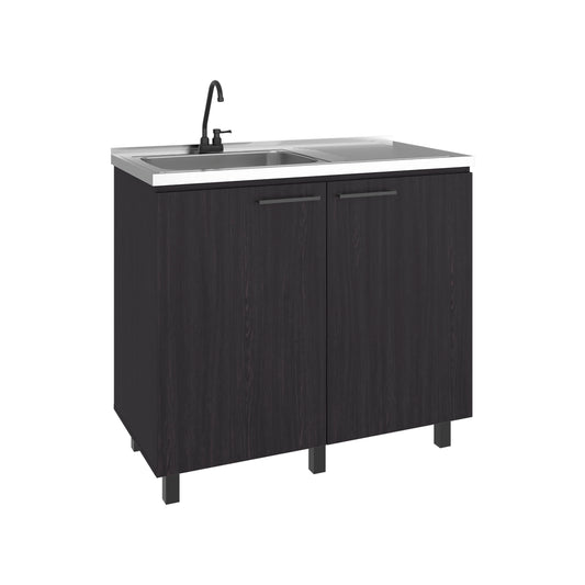 Napoles Utility Sink Complete with Faucet, Freestanding Base with Legs and Deep Stainless Steel Basin, Modern Multi-Purpose Sink for Kitchen, Laundry or Utility Room, Black + Dark Walnut