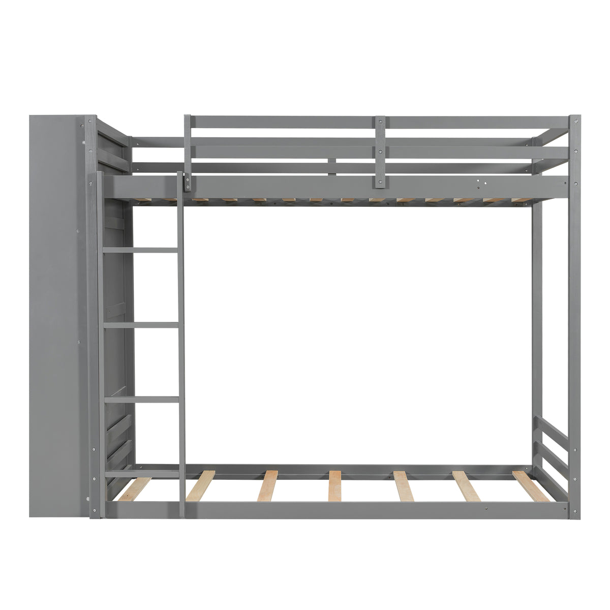 Twin Size Bunk Bed with Drawers, Shelves and Light, Gray