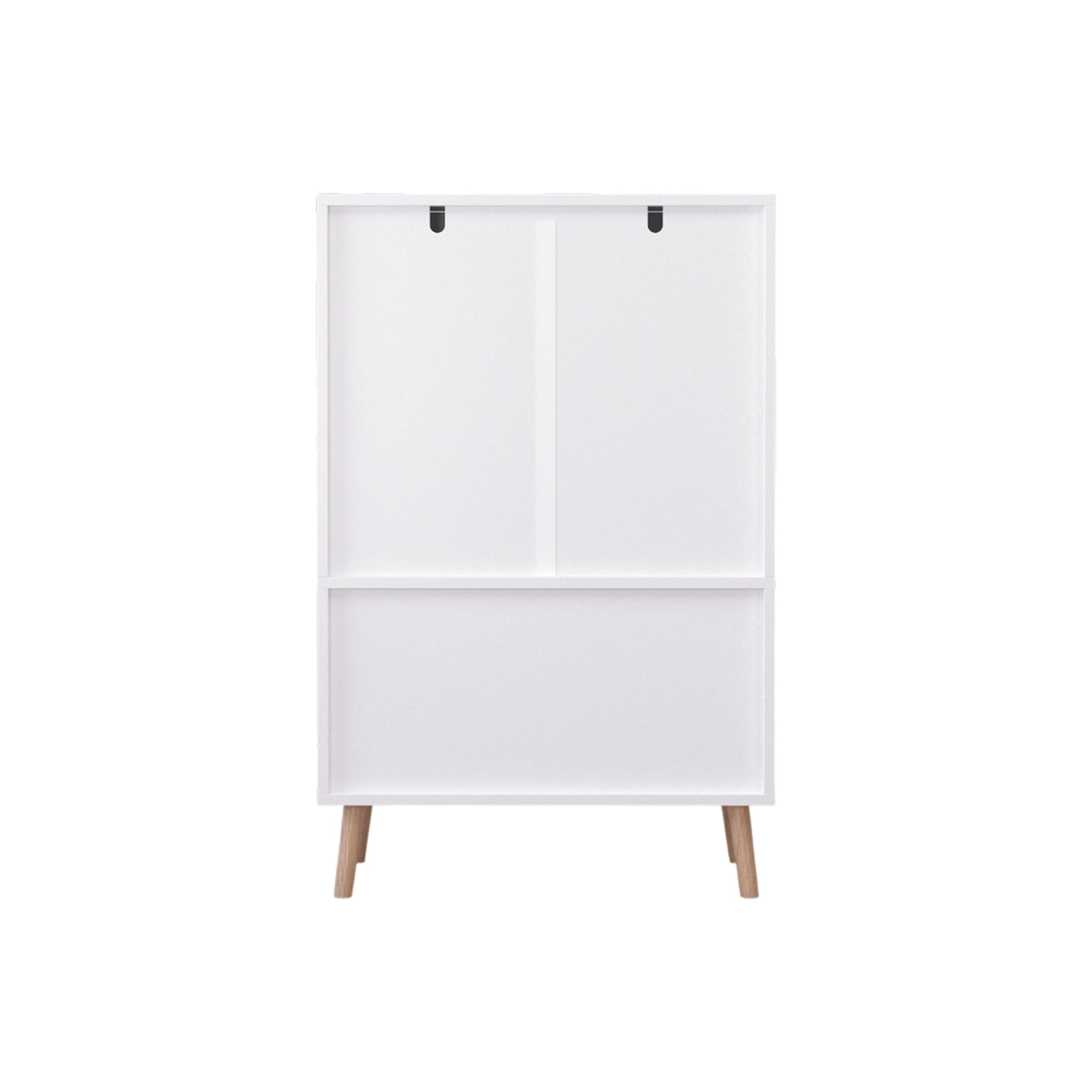 Kids Toy Storage Cabinet with Doors and Open Shelf, White Modern Wooden Organizer with Natural Wood Legs, Toddler Bookshelf