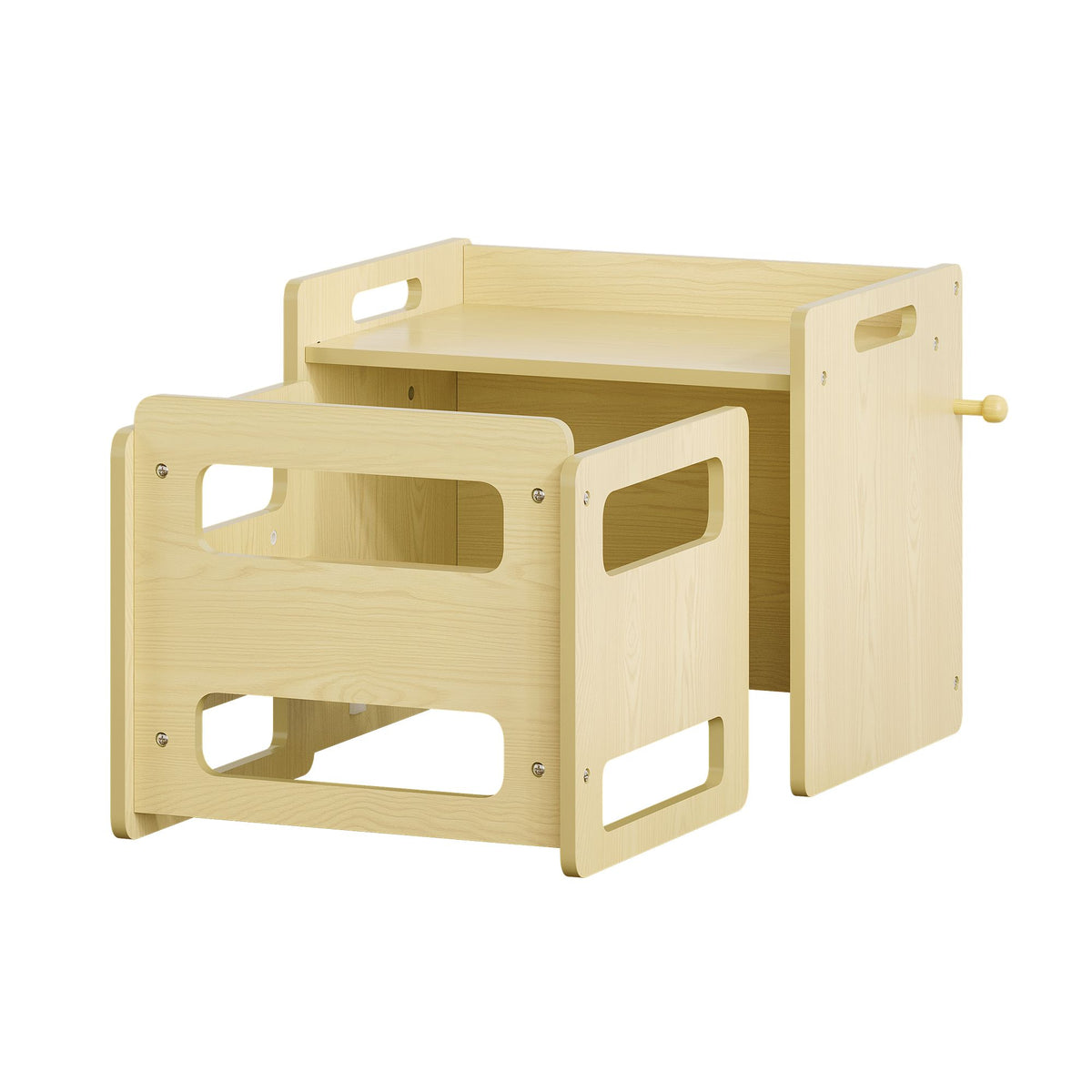 Montessori Weaning Table and Chair Set, Adjustable Wooden Toddler Table and Chair Set, Kids Activity & Play Table for Eating, Drawing, Learning and Playing(Natural)