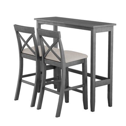 TOPMAX Farmhouse 48'Rectangular Wood Bar Height Dining Set Kitchen Breakfast Nook with 2 Chairs for Small Places, Gray+Beige