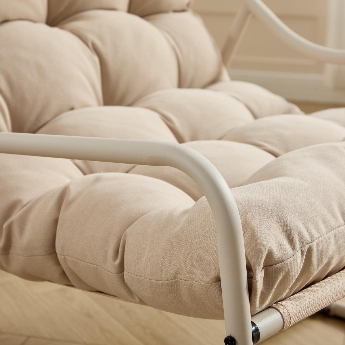 Outdoor Rocking Chair, Comfy Cushion, with Soft Thick Cushion,for Living Room, Bedroom, Reading Room, Beige Frame with Beige Cushion
