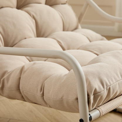 Outdoor Rocking Chair, Comfy Cushion, with Soft Thick Cushion,for Living Room, Bedroom, Reading Room, Beige Frame with Beige Cushion