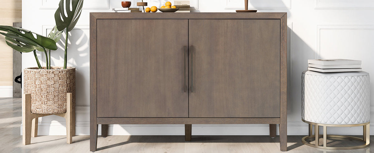 U_STYLE 47.25-Inch Farmhouse Sideboard with Pine Veneer and 2 Doors, Retro Buffet with Adjustable Feet – Model N711P410389D