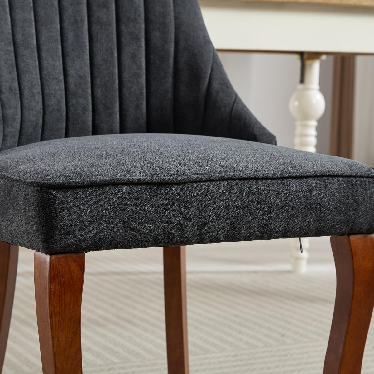 Rayon Cloth Flocking Linen Dining Chairs Channel Kitchen Dinner Chair Comfy Fabric Upholstered Accent Chair for Dining Room with Curved - Black