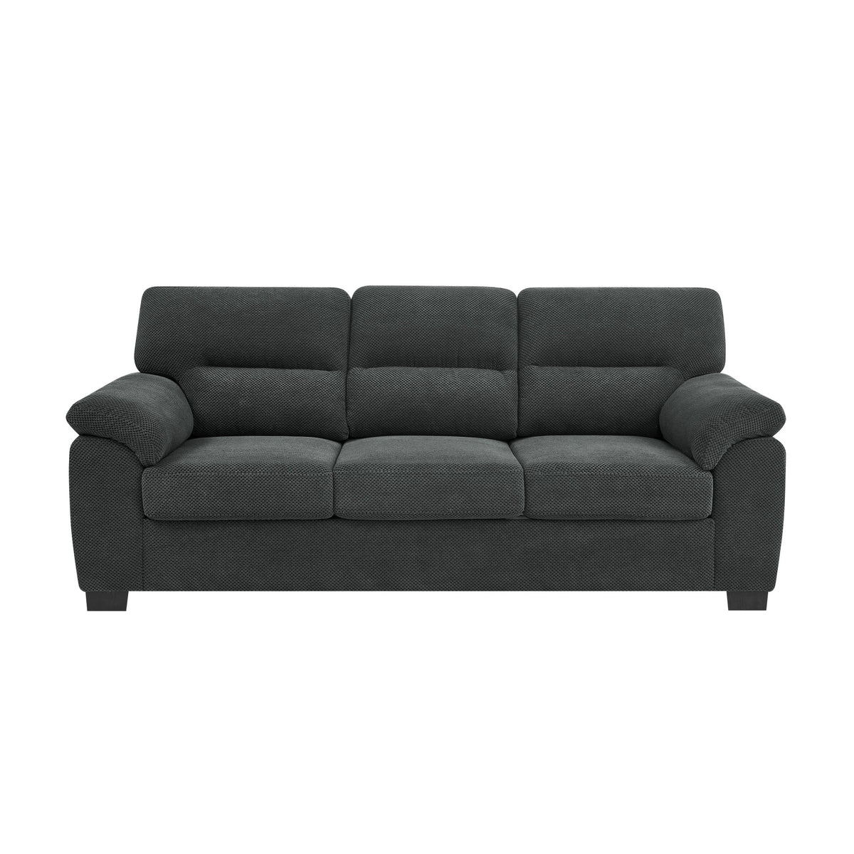 3-Seater Sofa, Dark Gray Upholstered Couch, Modern Living Room Furniture, Textured Fabric Sofa, Minimalist Settee, Comfortable Armchair, Sturdy Frame Sofa