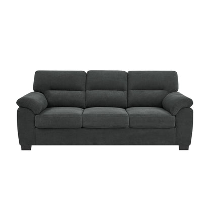 3-Seater Sofa, Dark Gray Upholstered Couch, Modern Living Room Furniture, Textured Fabric Sofa, Minimalist Settee, Comfortable Armchair, Sturdy Frame Sofa