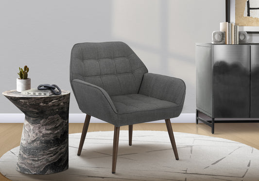 Accent Chair, 33"h, Upholstered, Living Room, Light Grey Fabric, Walnut Metal Legs, Contemporary, Modern