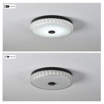 11.81" Flush Mount LED Ceiling Light, Black, 25W Dimmable with Remote Control, Metal Base & Glass Shade, CRI>90