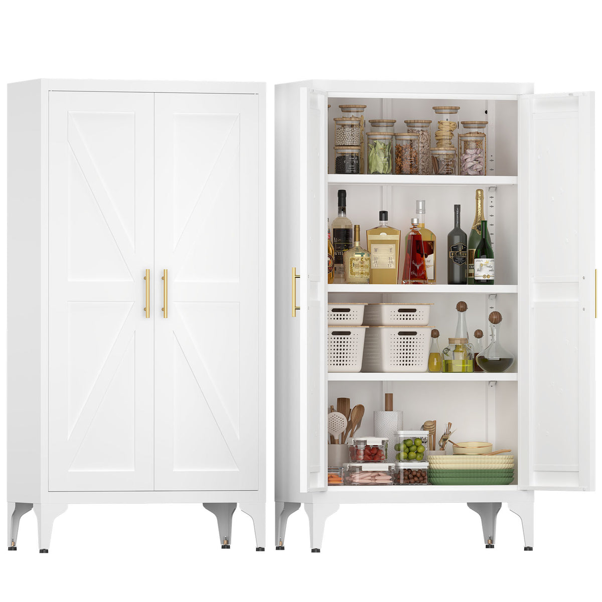 Metal Adjustable 2 Doors Metal Storage Cabinet Kitchen Pantry Cabinet With Adjustable Shelves all Steel Cabinet Locker – Model T3625P390896