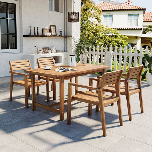 U_STYLE 5-Piece Outdoor Acacia Wood Outdoor Dining Set of 4, 59.06-Inch Rectangular Table with Umbrella Hole, & Indoor Use – Model WY000477AAO