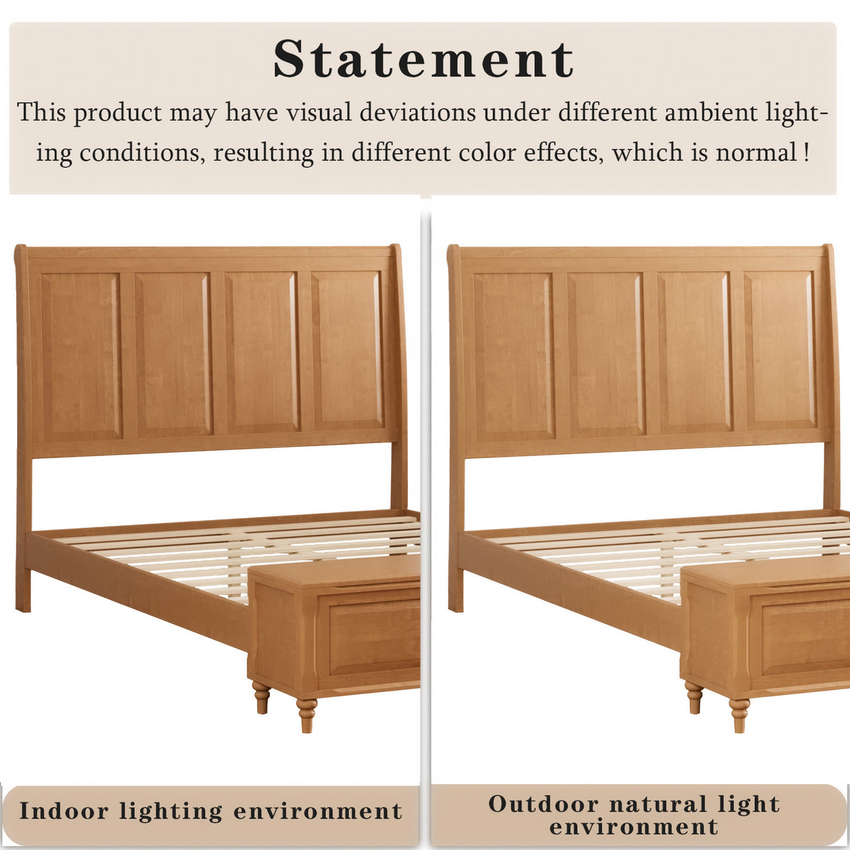 Queen Bed Frame with Tall Headboard and Storage Bench,Soild Wood Sleigh Bed with 64" Storage Chest,No Box Spring Needed, Natural