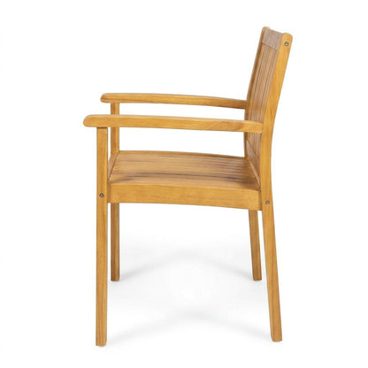 7‑Piece Acacia Wood Outdoor Dining Set, 71' Oval Teak Finish Patio Table & 6 Slatted Arm Chairs, Solid Acacia Wood Frame, Weather‑Resistant for Backyard Garden Deck