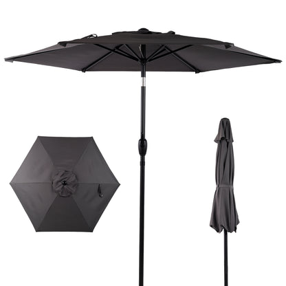 7.5 FT Patio Umbrella, Outdoor Market Yard Umbrella, Sun Shade Umbrella with Push Button Tilt and Crank Mechanism for Garden, Deck, Pool and Backyard, Not Include Umbrella Base, Grey