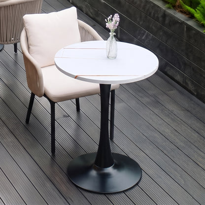 Round Dining Table, 23.6' Circle Tulip Table with Thickened Tabletop & Metal Pedestal, Mid Century Modern Bistro Table for Kitchen, Small Places, Living Room, Cafe (White)W2920P395715