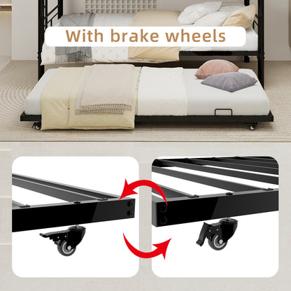Heavy-duty Sturdy Metal Twin over Twin Bunk Bed with Noise Reduction, Safety Guardrail, No Box Spring Needed, Black