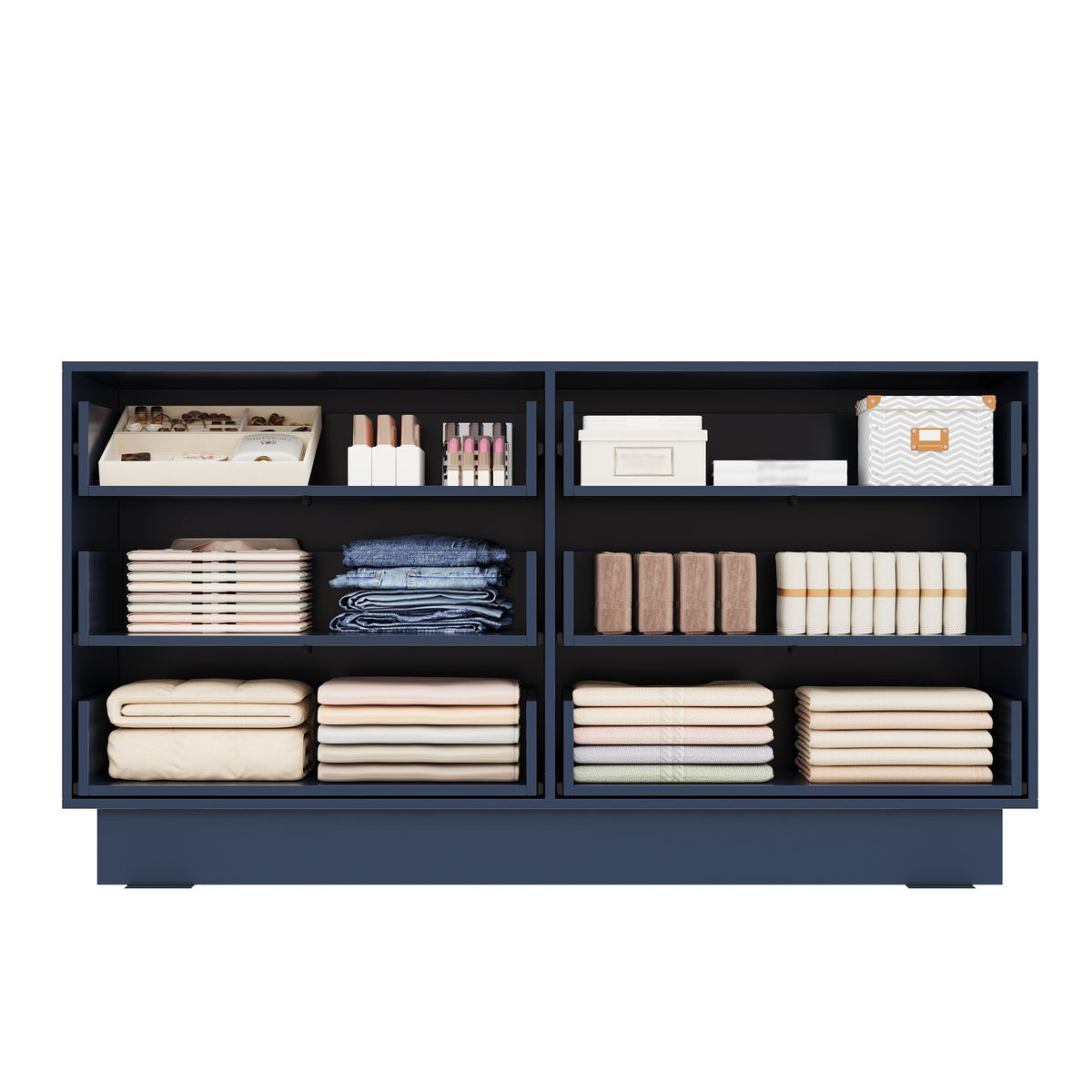 Mid Century 6-Drawer Dresser for Bedroom, 57.2" Wide Modern Push-to-Open Chest of Drawers, TV Stand for Living Room, Thickened Base,Vanity Desk, Drawers Organizer Furniture, Hallway,Deep Sea Blue