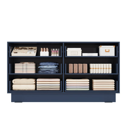 Mid Century 6-Drawer Dresser for Bedroom, 57.2" Wide Modern Push-to-Open Chest of Drawers, TV Stand for Living Room, Thickened Base,Vanity Desk, Drawers Organizer Furniture, Hallway,Deep Sea Blue