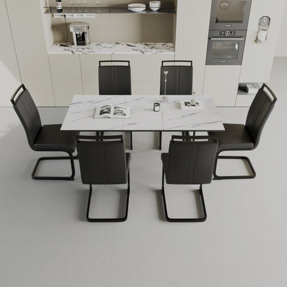 47'-63' expandable dining table set for 2-6 people, equipped with C-shaped tubular cushioned armless dining chair and an elegant and spacious dining table kitchen table and chair set, with metal legs