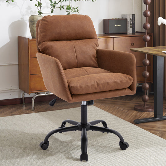 Artificial leather, PU leather, black base, adjustable in height, suitable for office, bedroom, dressing table and other environments. An office chair.Brown