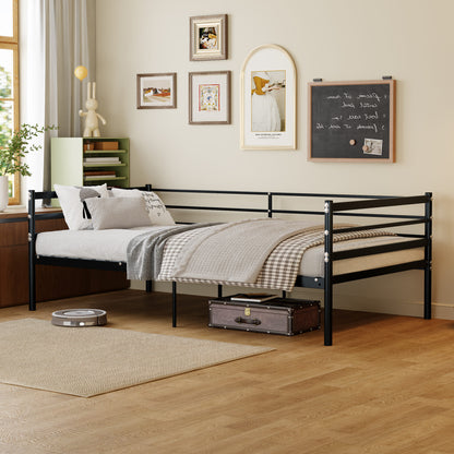 Twin Metal Bed Frame, Heavy-Duty Steel Platform Bed with 11.8-Inch Guardrails, 600 lb Capacity, 10.94-Inch Under-Bed Clearance, No Box Spring Needed, Black