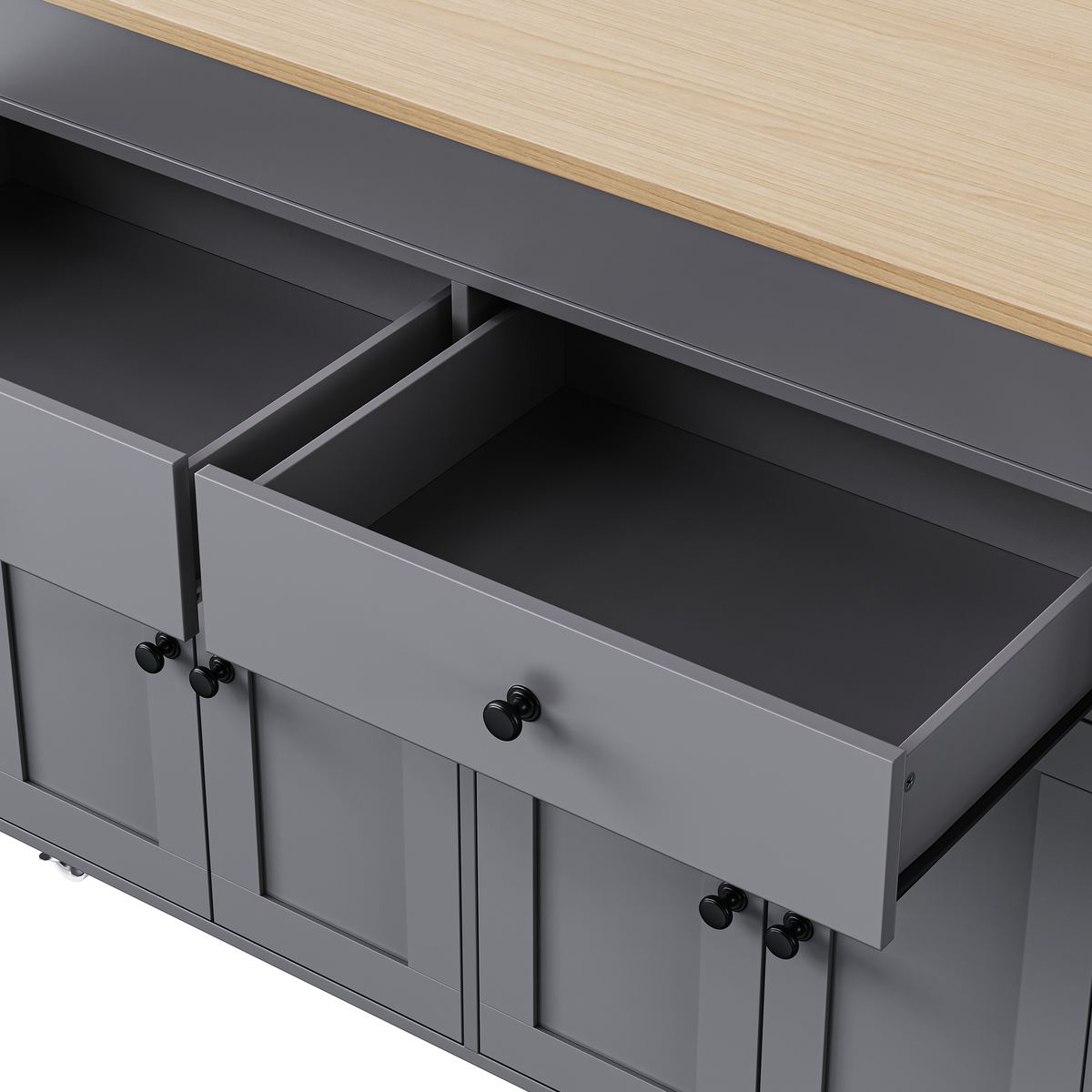 K&K 74.5 inch Kitchen Island with Extendable Dining Table, Rolling Kitchen Island on Wheels with Spice Rack and 2 Drawers, 4 Door Cabinet