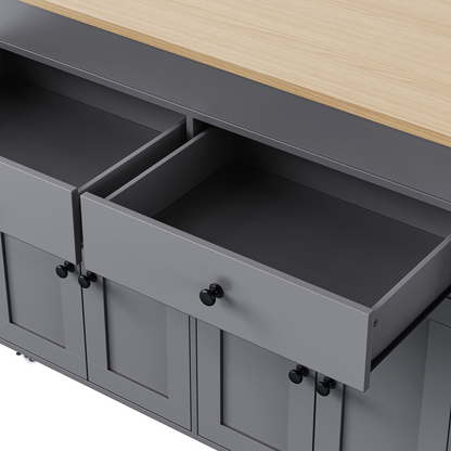 K&K 74.5 inch Kitchen Island with Extendable Dining Table, Rolling Kitchen Island on Wheels with Spice Rack and 2 Drawers, 4 Door Cabinet