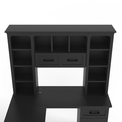 L-shaped computer desk with 2 cabinets and 2 drawers underneath the table