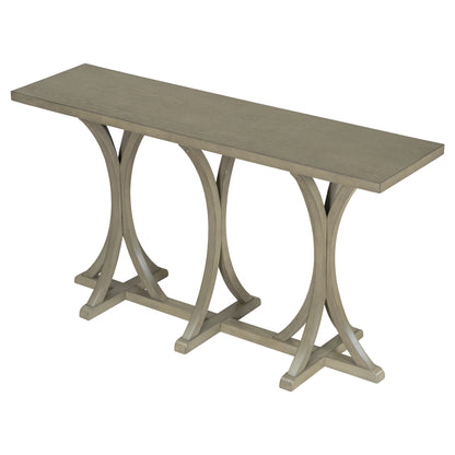 U-Style 59.8'' Wooden Console Table with Oak Veneer Top,Farmhouse Entryway Table with Rubber Wood Slender Curved Legs,Perfect for Living Room,Entryway,Hallway, Dining Spaces.