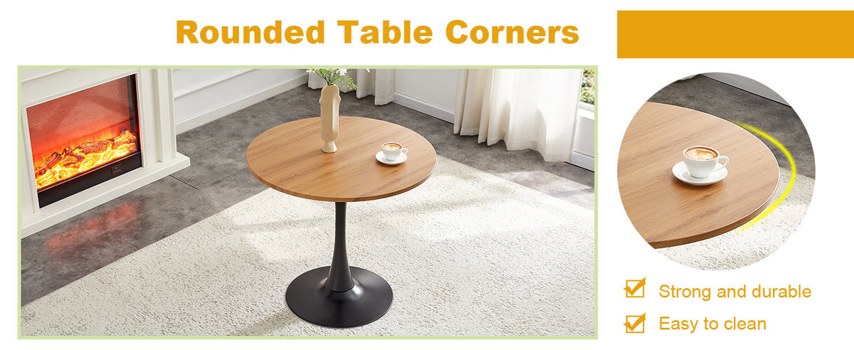 Round Dining Table, 31.5" Circle Tulip Table with Thickened Tabletop & Metal Pedestal, Mid Century Modern Bistro Table for Kitchen, Small Places, Living Room, Cafe (Faux Wood)W2920P405350