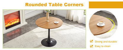 Round Dining Table, 31.5" Circle Tulip Table with Thickened Tabletop & Metal Pedestal, Mid Century Modern Bistro Table for Kitchen, Small Places, Living Room, Cafe (Faux Wood)W2920P405350