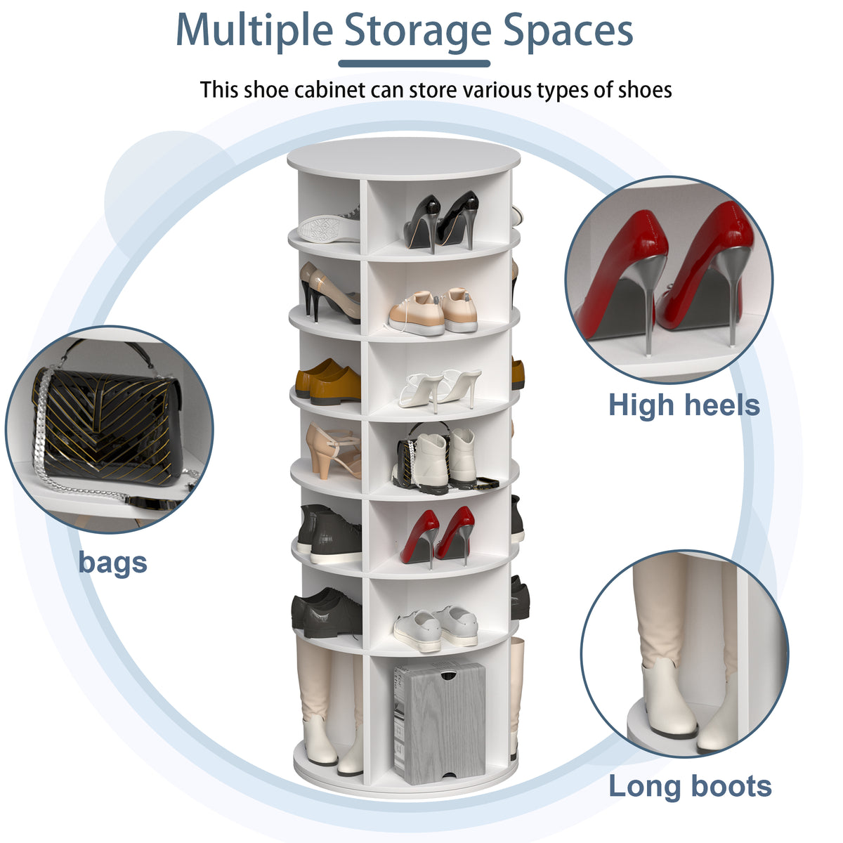 Rotating Shoe Rack Tower, 7-Tier Spinning Shoe Rack, Free Standing 360° Revolving Shoe Organizer