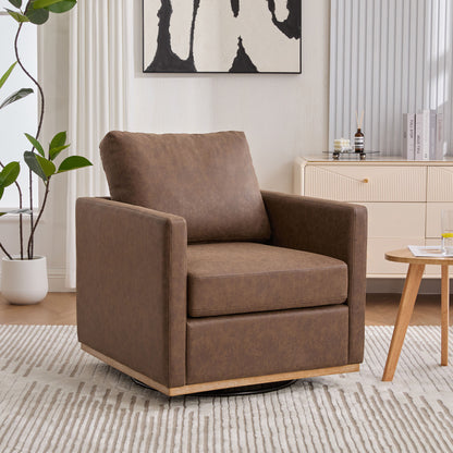 30.5"W Upholstered Square Swivel Accent Chair and Comfy Accent Single Sofa Chair, 360 Degree Club Chair, Lounge Armchair for Living Room Bedroom Apartment Nursery. Coffee PU