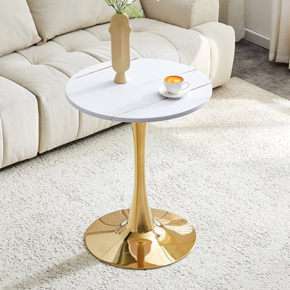 Round Dining Table, 23.6' Circle Tulip Table with Thickened Tabletop & Metal Pedestal, Mid Century Modern Bistro Table for Kitchen, Small Places, Living Room, Cafe (White)W2920P395717