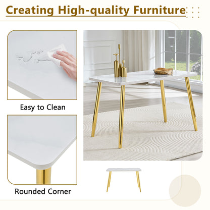 Modern minimalist rectangular dining table, suitable for 4-6 people. Tempered glass countertop+lower MDF board, imitation marble texture – Model W1151S04622
