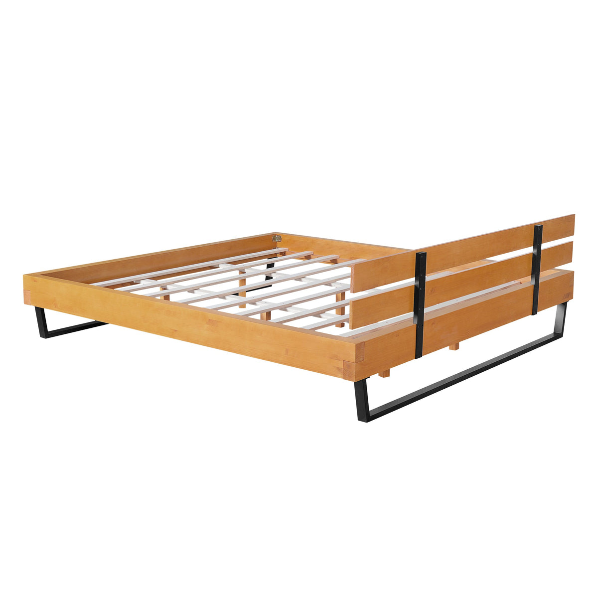 PINE WOOD BED FRAME KING SIZE,NATURAL & BLACK COLOR