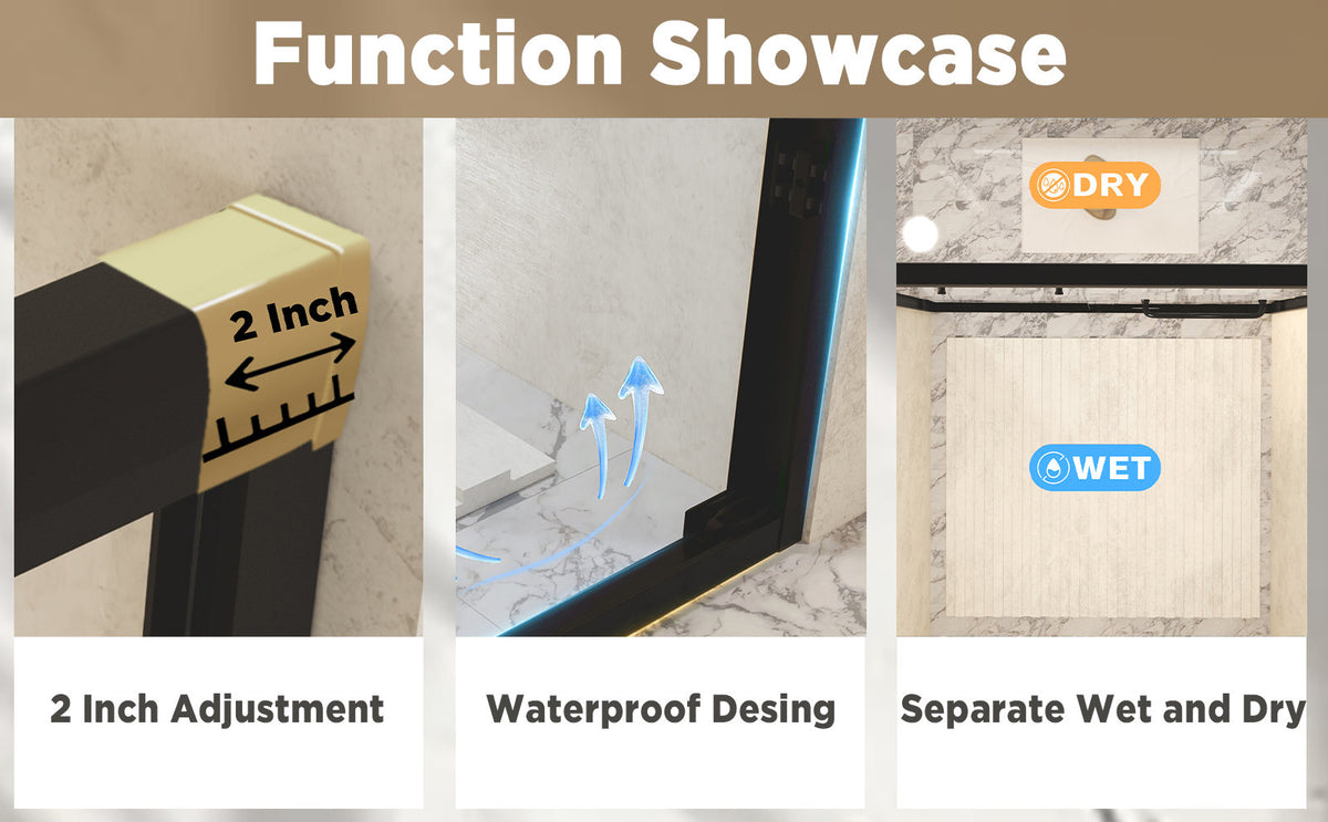 Modern Matte Black Aluminum Frame Double Sliding Shower Door, 50-54' W × 72' H, 6mm Tempered Glass with Explosion Proof Film, Stainless Steel Handle