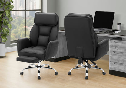 Office Chair, Adjustable Height, Armrests, Ergonomic, Swivel, Computer Desk, Work, Black Leather Look, Chrome Metal, Contemporary, Modern