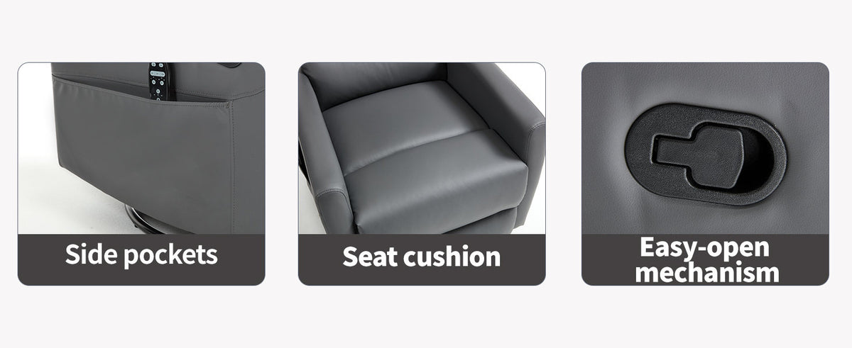 Heat Massage Manual Recliner Chair with Rocker and Swivel in Fabric, Grey – Model W3224P322245
