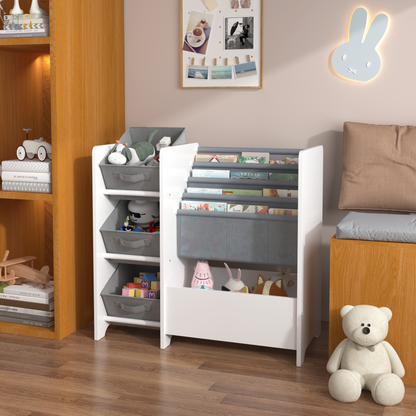 Kids Bookshelf and Toy Storage Organizer, Multifunctional 4 Tier Kids Book Shelf with 3 Collapsible Fabric Drawers