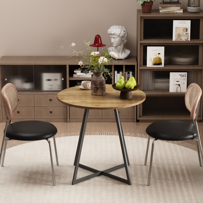 31.5 Inch Round Dining Table, Small Circle Kitchen Table with Metal Black Legs for 2-4 people, Modern Dining Room Table, Brown (only table) – Natural