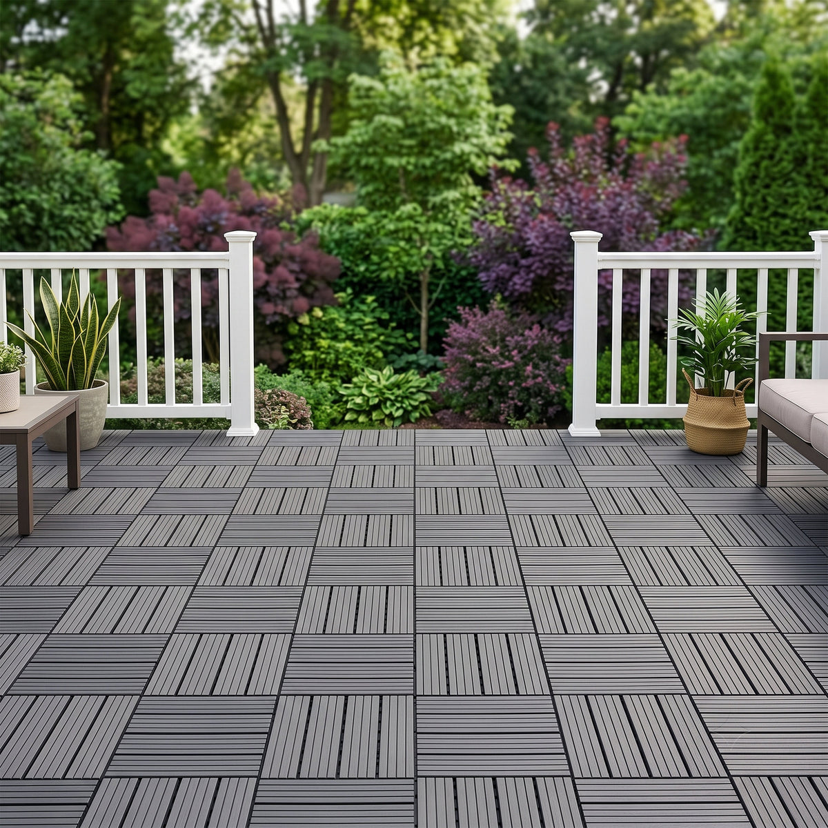 Plastic Interlocking Deck Tiles, 44 Pack 12"x12" Waterproof Non-Slip Outdoor Patio Flooring, All Weather Drainable Snap Together Decking Tiles for Poolside, Porch, Garden, Backyard & Shed Floor,Grey