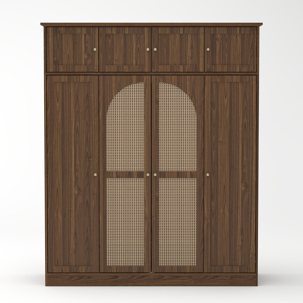 70.87"Tall 8-Door Large Capacity Armoire Wardrobe Closet with Hanging Rod, Adjustable Shelves and Rattan Decorative Doors, Clothing Storage Cabinet for Bedroom, walk-in closet, Living Room, Walnut