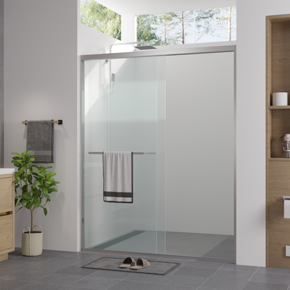 56-60'x74" Aluminum Frame Double Sliding Shower Door, Bypass Bathroom Sliding Door with Premium 1/4" Clear Tempered Glass – Model W2011P330163