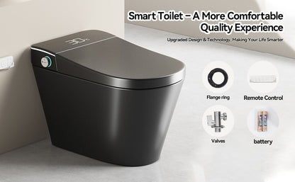 Smart Bidet Toilet with Auto Open/Close Seat, Warm Water Wash, Heated Seat, and Dryer in Black Ceramic, One-Piece Design